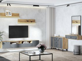 Модульная гостиная Байкал (дуб крафт золотой/графит) в Чике - chik.mebel-nsk.ru | фото