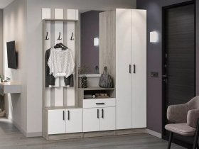 Модульная прихожая Вега (дуб крафт серый/белый) в Чике - chik.mebel-nsk.ru | фото