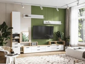 Модульная стенка Санса (дуб сонома/белый) в Чике - chik.mebel-nsk.ru | фото