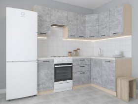Модульная угловая кухня 1,4м*2,1м Лада (цемент) в Чике - chik.mebel-nsk.ru | фото