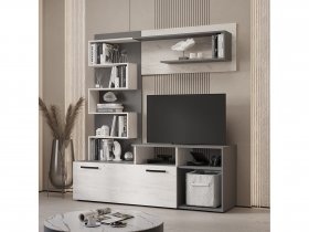 Стенка Евро (графит/дуб крафт белый) в Чике - chik.mebel-nsk.ru | фото
