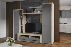 Стенка Марсель-4 (дуб крафт серый/графит серый) в Чике - chik.mebel-nsk.ru | фото