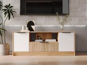 Тумба под ТВ  ТМ-001 Ивис (дуб крафт золотой/белый) в Чике - chik.mebel-nsk.ru | фото